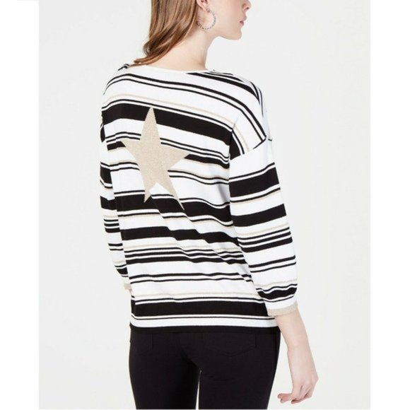 INC International Concepts Sweaters - INC  Gold Star Black White Stripe sweater size L